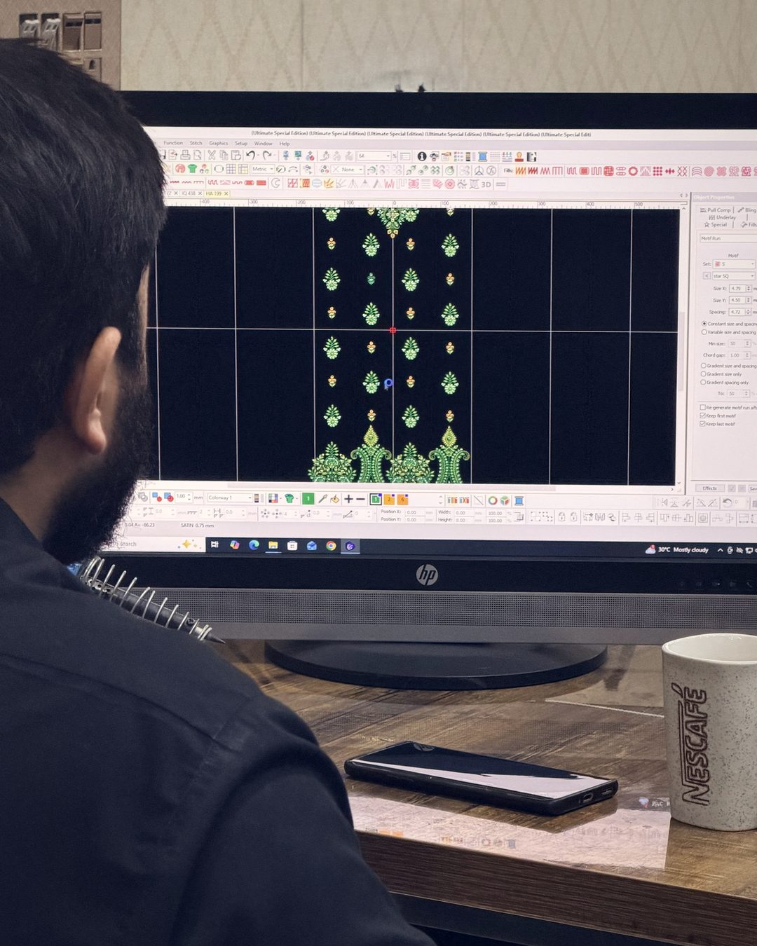 Designer building an embroidery repeat in Wilcom