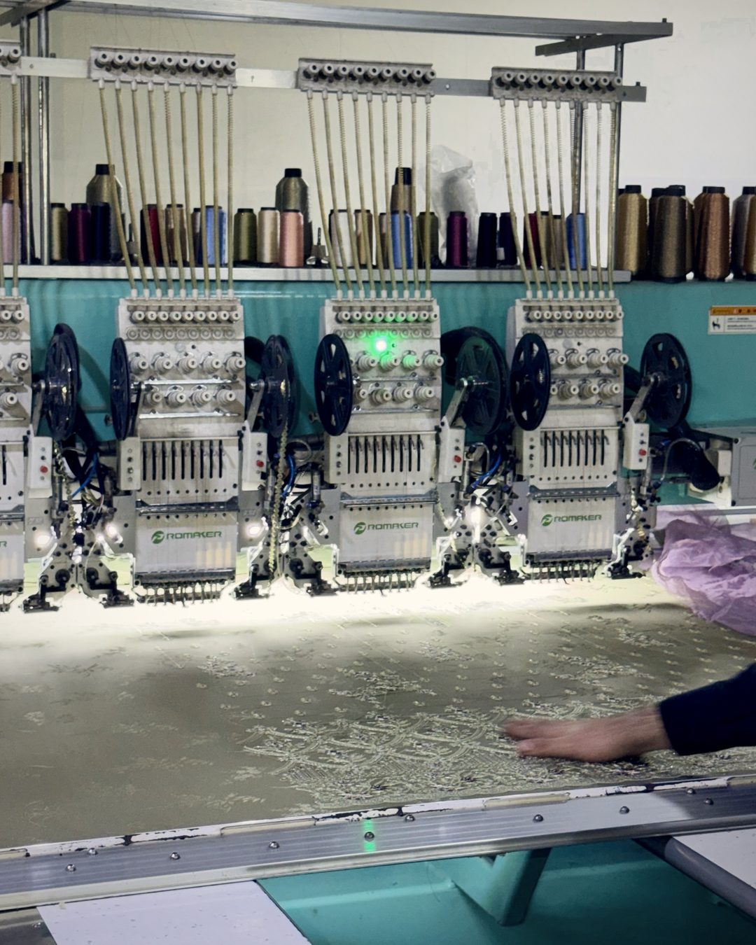 Sample being stitched on the sampling machine